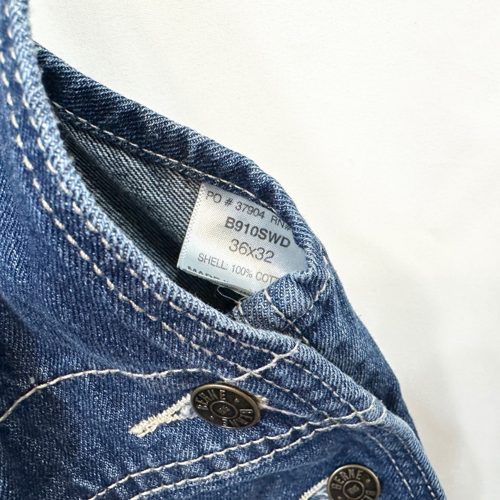 Berne Mens 36x32 Denim Bib Overalls Dark Wash Workwear Blue Cotton Carpenter B - Picture 3 of 12